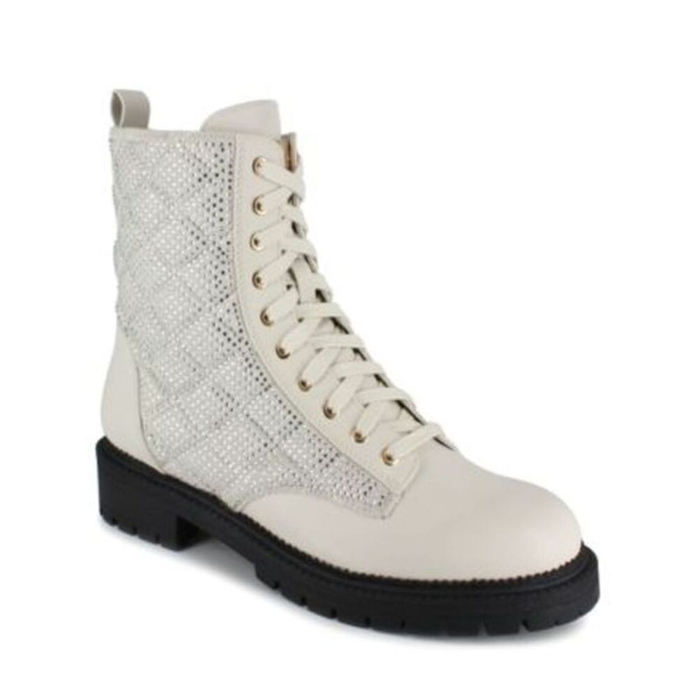 BEBE Womens White Quilted Dorienne Round Toe Block Heel Combat Boots 8.5 M